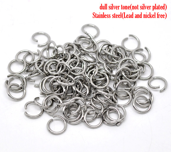 Picture of 200 PCs 9mm Dia., 1.2mm(17 gauge) 304 Stainless Steel Open Jump Rings Findings For Jewelry Making Silver Tone Round