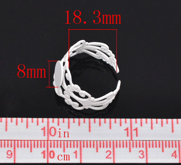 Изображение Основы для Кольца 18.3mm Латунь Регулируемые Филигрань Белые (Годные для 8mm) ,проданные 20 шт/уп