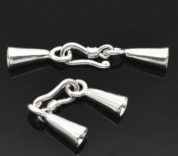 Bild von Versilbert Halskette/Armbänder Messing Endkappen Verschluss 36x5mm (Für 3mm). Verkauft eine Packung mit 5 Sets