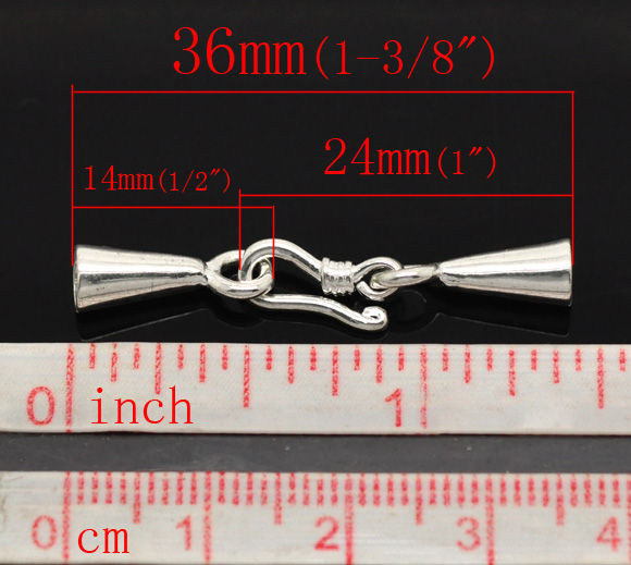 Bild von Versilbert Halskette/Armbänder Messing Endkappen Verschluss 36x5mm (Für 3mm). Verkauft eine Packung mit 5 Sets