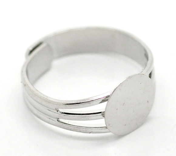 Picture of Brass Adjustable Glue-On Rings Round Silver Tone (Fits 10mm Dia) 18.3mm( 6/8")(US Size 8), 10 PCs