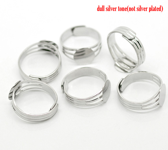 Picture of Brass Adjustable Glue-On Rings Round Silver Tone (Fits 10mm Dia) 18.3mm( 6/8")(US Size 8), 10 PCs