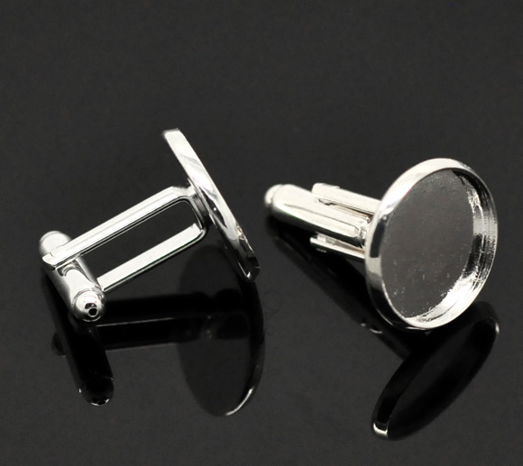Bild von Messing Manschettenknöpfe Rund Versilbert für 16mm Cabochon 26mm x 18mm 50 Stück