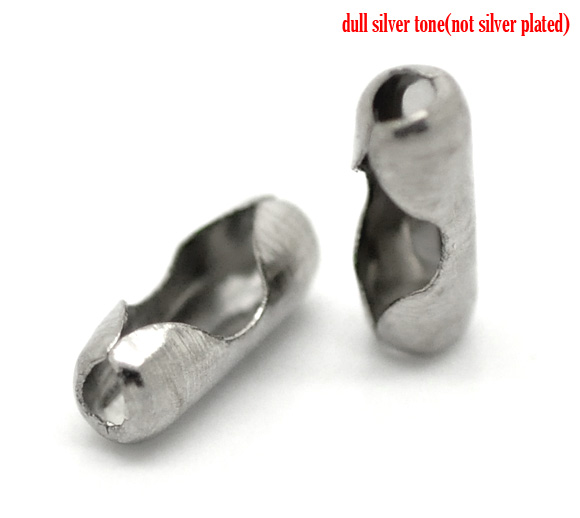 Picture of 304 Stainless Steel Ball Chain Connectors Silver Tone (Fit 2.4-3mm Ball Chain) 9mm( 3/8") x 3mm( 1/8"), 300 PCs