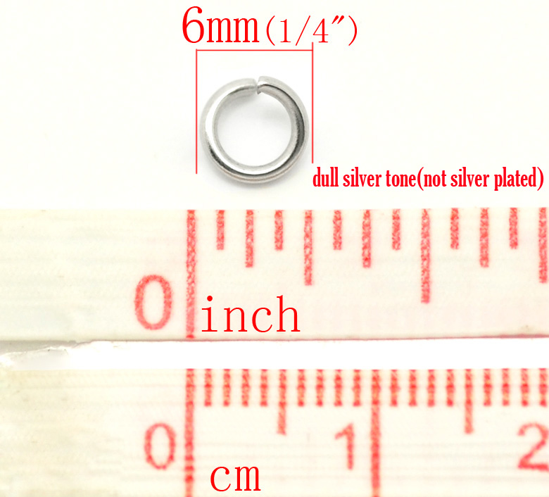Picture of 500 PCs 6mm Dia., 1mm(18 gauge) 304 Stainless Steel Open Jump Rings Findings For Jewelry Making Silver Tone Round