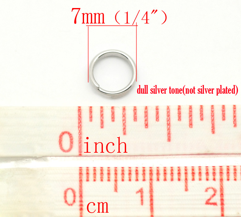 Picture of 500 PCs 7mm Dia., 0.7mm(21 gauge) 304 Stainless Steel Double Split Jump Rings Findings For Jewelry Making Silver Tone Round