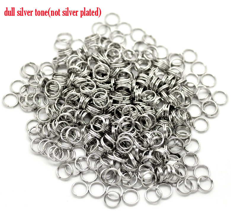 Picture of 500 PCs 7mm Dia., 0.7mm(21 gauge) 304 Stainless Steel Double Split Jump Rings Findings For Jewelry Making Silver Tone Round