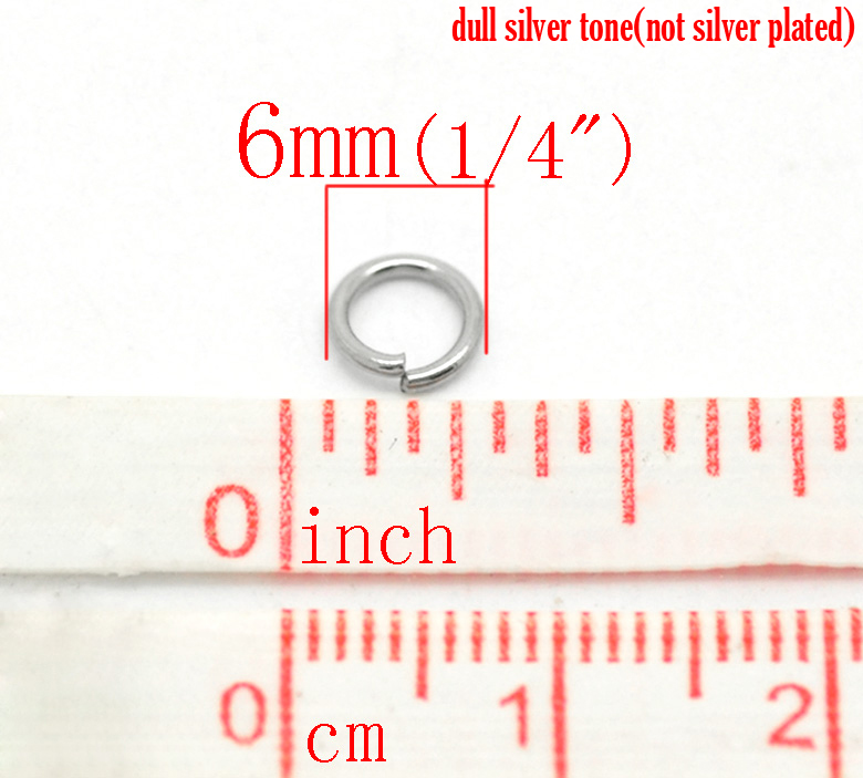 Picture of 1000 PCs 6mm Dia., 0.9mm(19 gauge) 304 Stainless Steel Open Jump Rings Findings For Jewelry Making Silver Tone Round