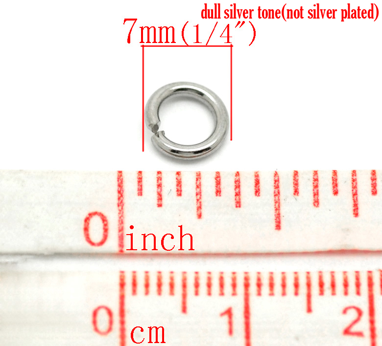 Picture of 300 PCs 7mm Dia., 1.3mm(16 gauge) 304 Stainless Steel Open Jump Rings Findings For Jewelry Making Silver Tone Round