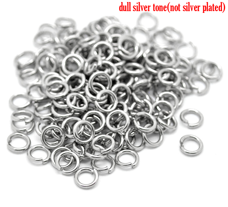 Picture of 300 PCs 7mm Dia., 1.3mm(16 gauge) 304 Stainless Steel Open Jump Rings Findings For Jewelry Making Silver Tone Round