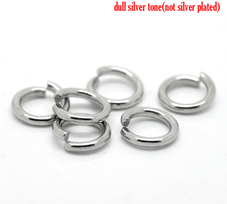 Picture of 200 PCs 9mm Dia., 1.5mm(15 gauge) 304 Stainless Steel Open Jump Rings Findings For Jewelry Making Silver Tone Round