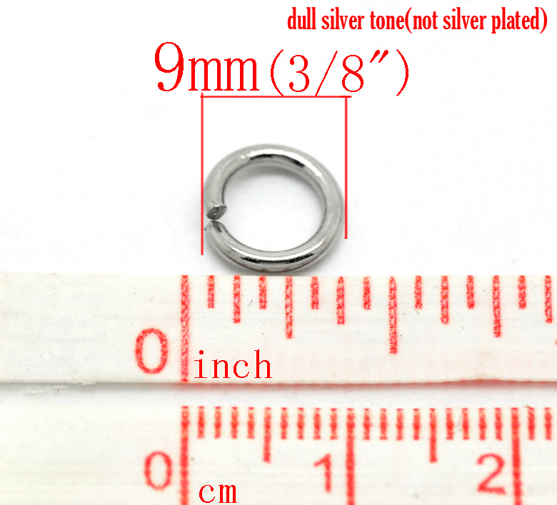 Picture of 200 PCs 9mm Dia., 1.5mm(15 gauge) 304 Stainless Steel Open Jump Rings Findings For Jewelry Making Silver Tone Round