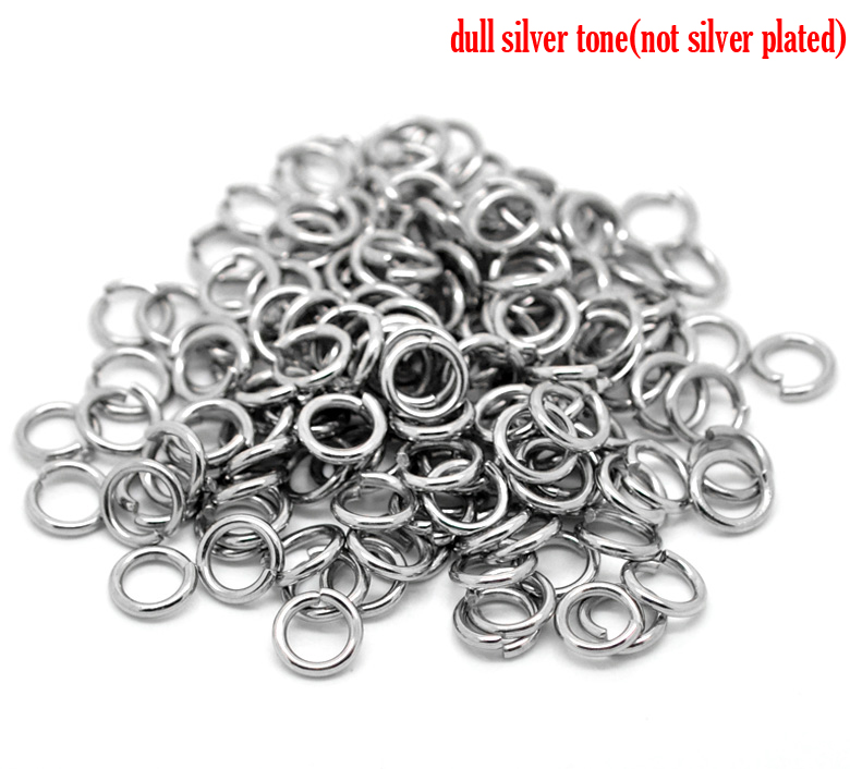 Picture of 200 PCs 9mm Dia., 1.5mm(15 gauge) 304 Stainless Steel Open Jump Rings Findings For Jewelry Making Silver Tone Round