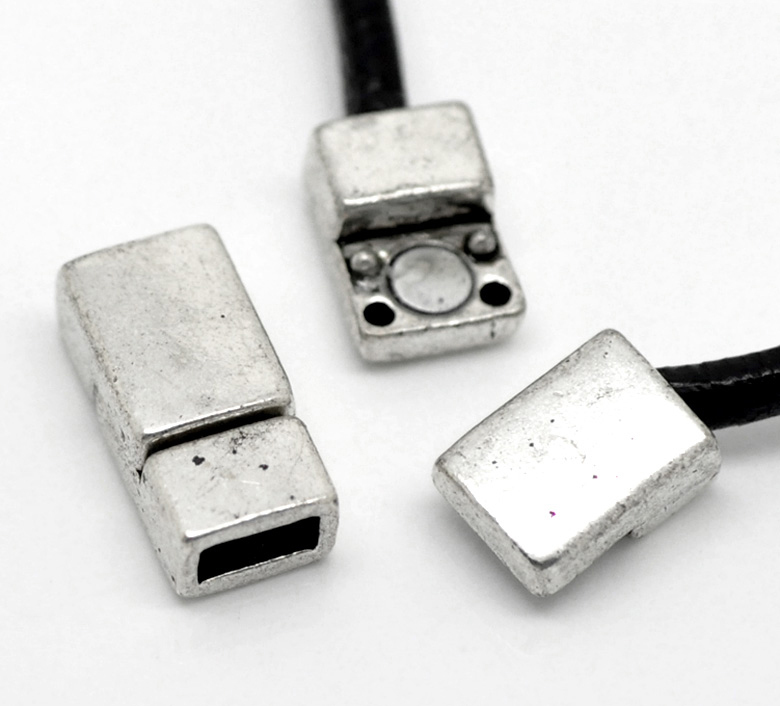 Picture of Brass Magnetic Clasps Rectangle Antique Silver Color 18mm( 6/8") x 9mm( 3/8"), 5 PCs
