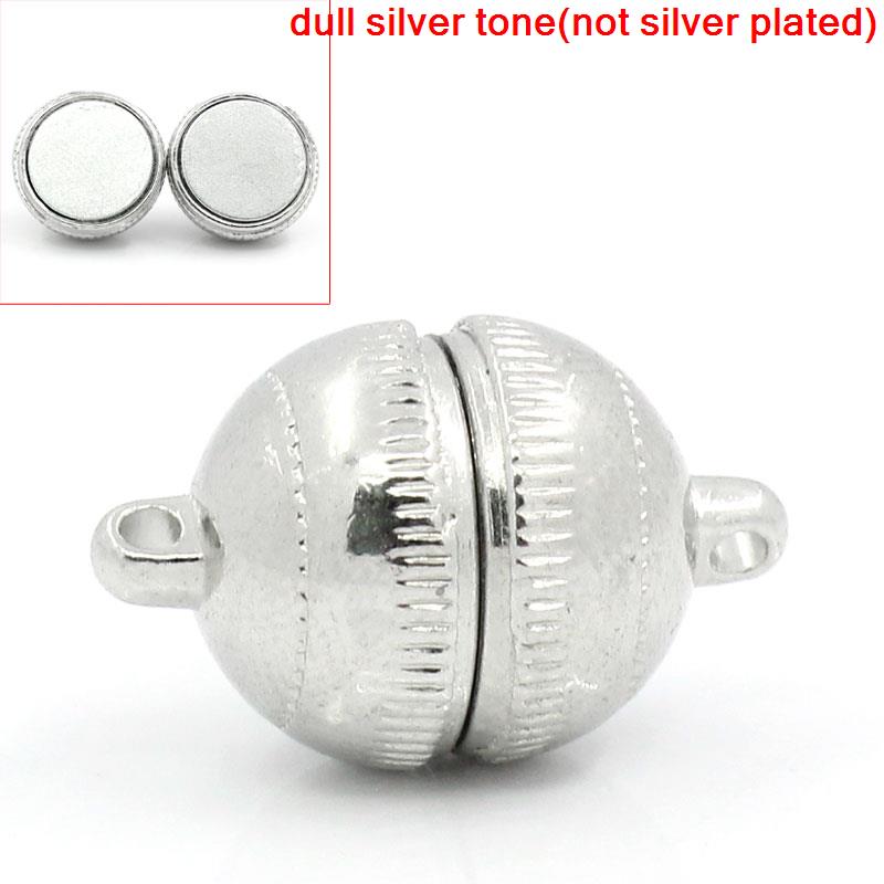 Picture of Brass Magnetic Clasps Half Ball Silver Tone 19mm( 6/8") x 12mm( 4/8"), 5 Sets