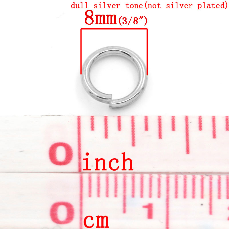 Immagine di 10000 Pz 8mm Dia, 1.2mm(17 misura) 304 Acciaio Inossidabile Aperto Stile Anello di Salto Tono Argento Tondo