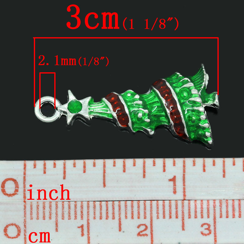 亜鉛合金 チャームペンダント 木 銀メッキ 3.0cm x 14.0mm、 10 PCs  の画像