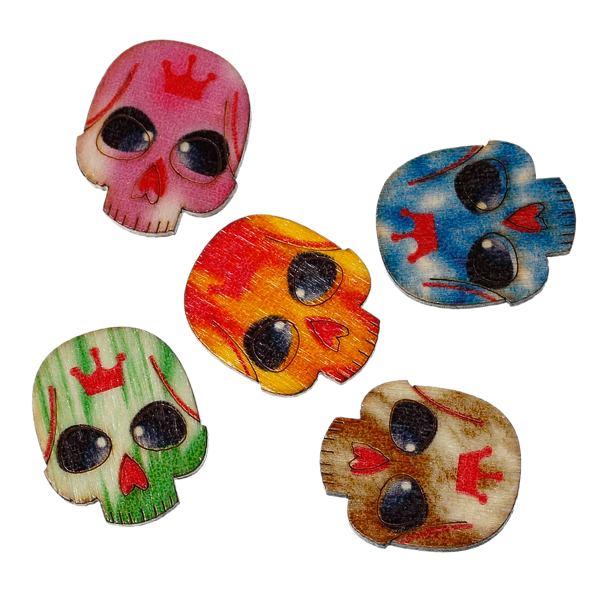 Picture of Natural Wood Embellishments Scrapbooking Halloween Skull At Random Mixed 24mm(1") x 20mm( 6/8"), 50 PCs