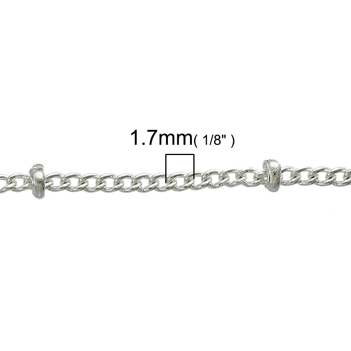 Picture of Brass Soldered Link Curb Chain Findings Silver Plated 1.7x1.3mm, 5 M