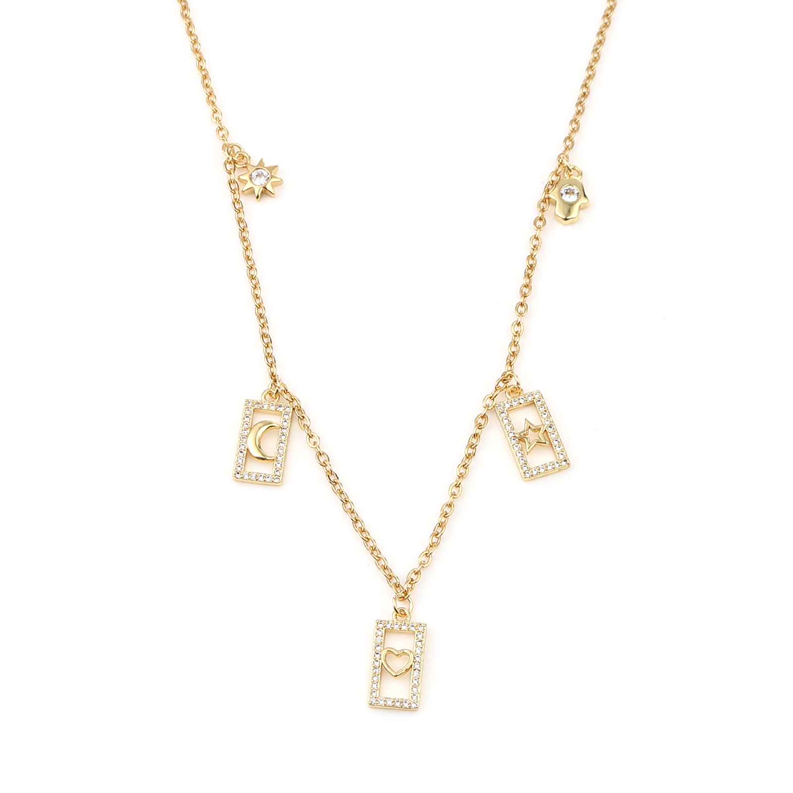 Bild von Stainless Steel & Copper Galaxy Necklace Gold Plated Rectangle Moon Micro Pave Clear Cubic Zirconia 44cm(17 3/8") long, 1 Piece