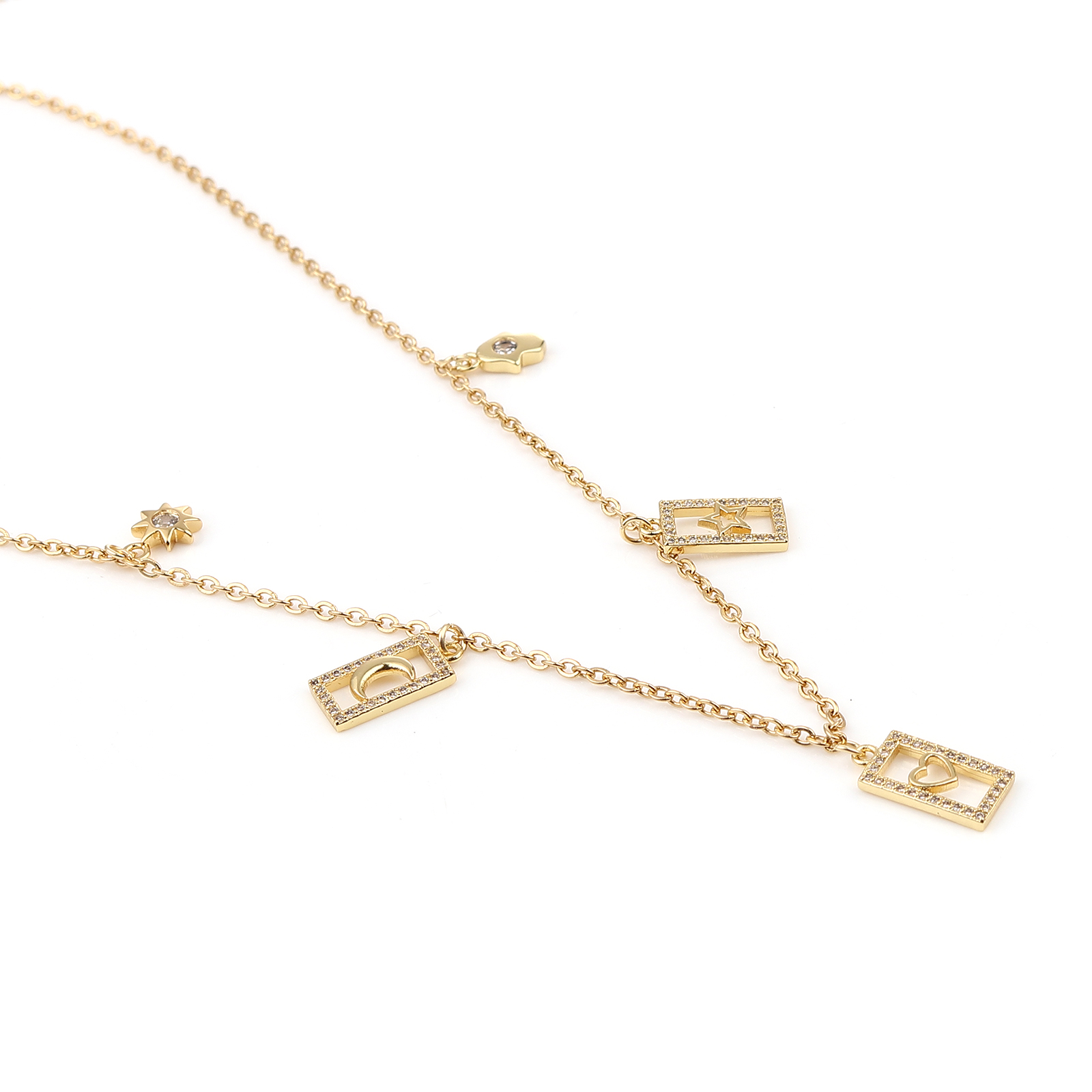 Bild von Stainless Steel & Copper Galaxy Necklace Gold Plated Rectangle Moon Micro Pave Clear Cubic Zirconia 44cm(17 3/8") long, 1 Piece
