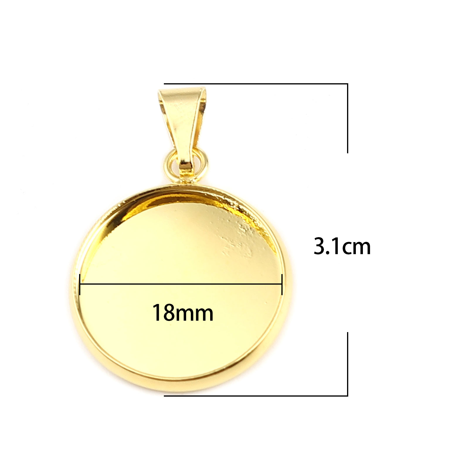 Image de Pendentifs Support à Cabochon en Laiton Rond Doré (Convenable à 18mm Dia) 31mm x 20mm, 5 Pcs