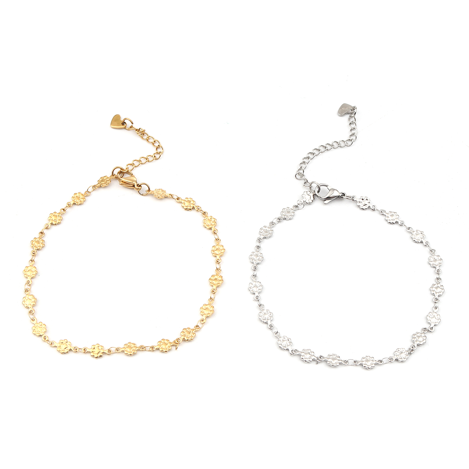 Picture of 1 Piece Vacuum Plating 304 Stainless Steel Anklet Gold Plated Flower Heart