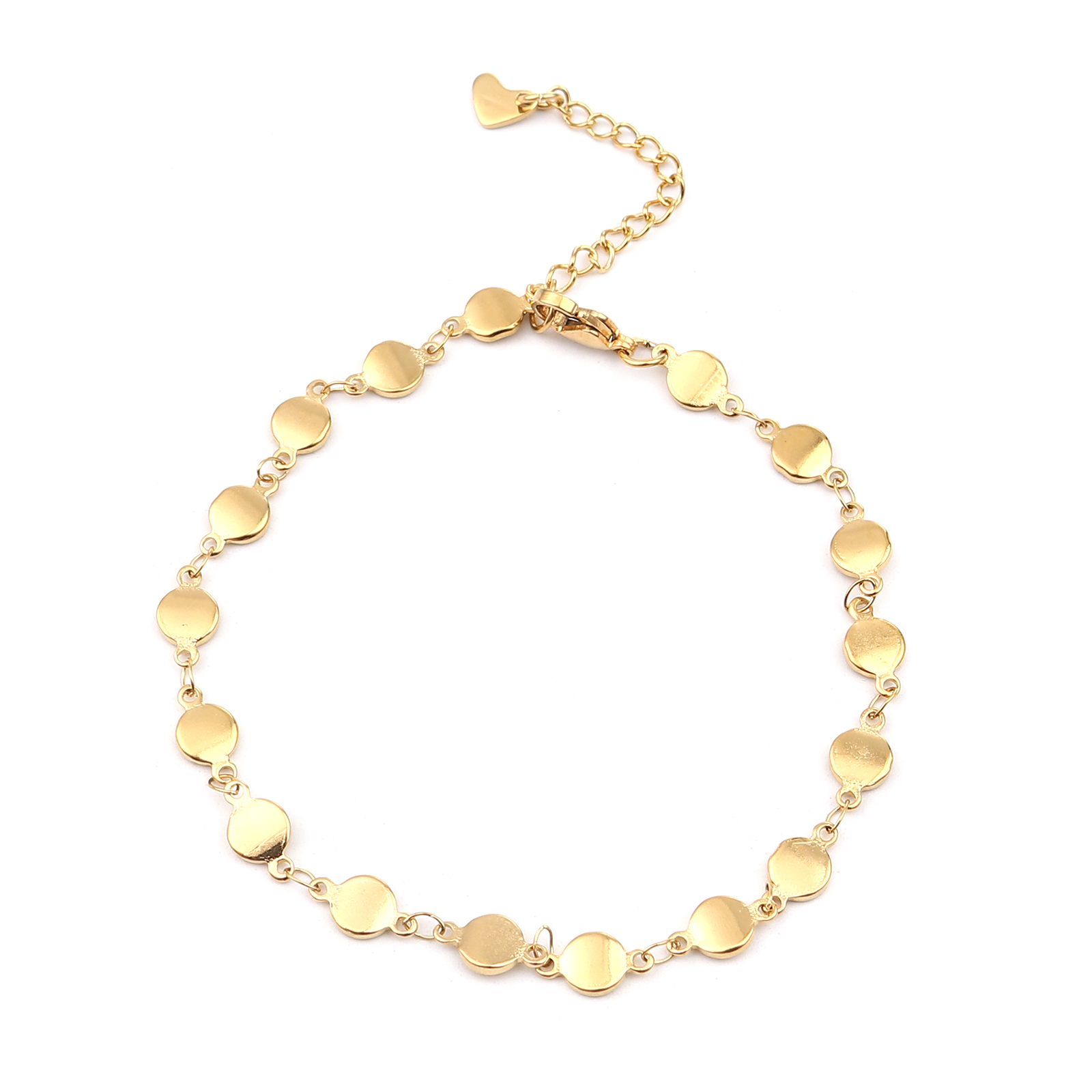 Picture of 1 Piece Vacuum Plating 304 Stainless Steel Anklet Gold Plated Round Heart