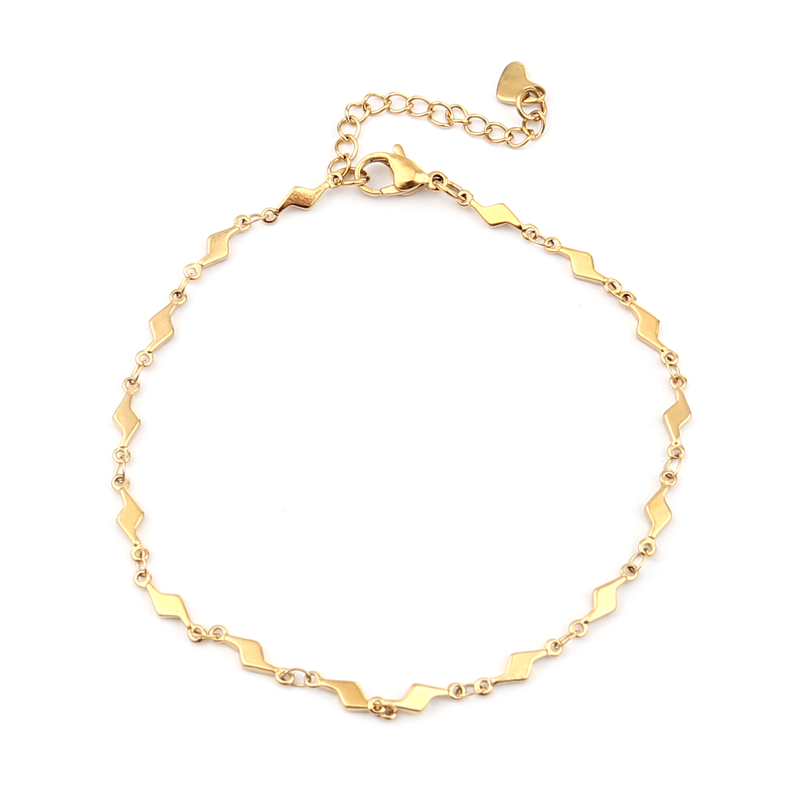 Picture of 1 Piece Vacuum Plating 304 Stainless Steel Anklet Gold Plated Lightning Heart