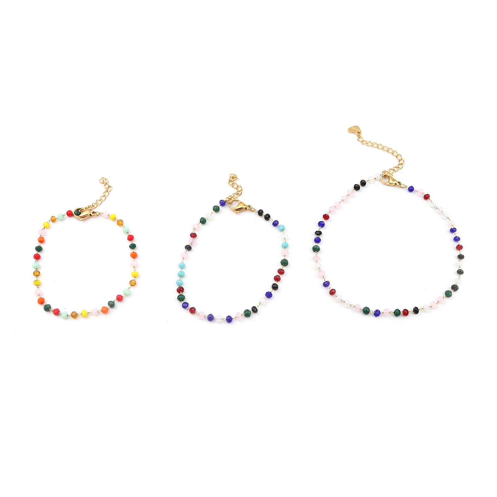 Picture of 1 Piece Vacuum Plating 304 Stainless Steel Anklet Gold Plated Multicolor Flat Round Heart