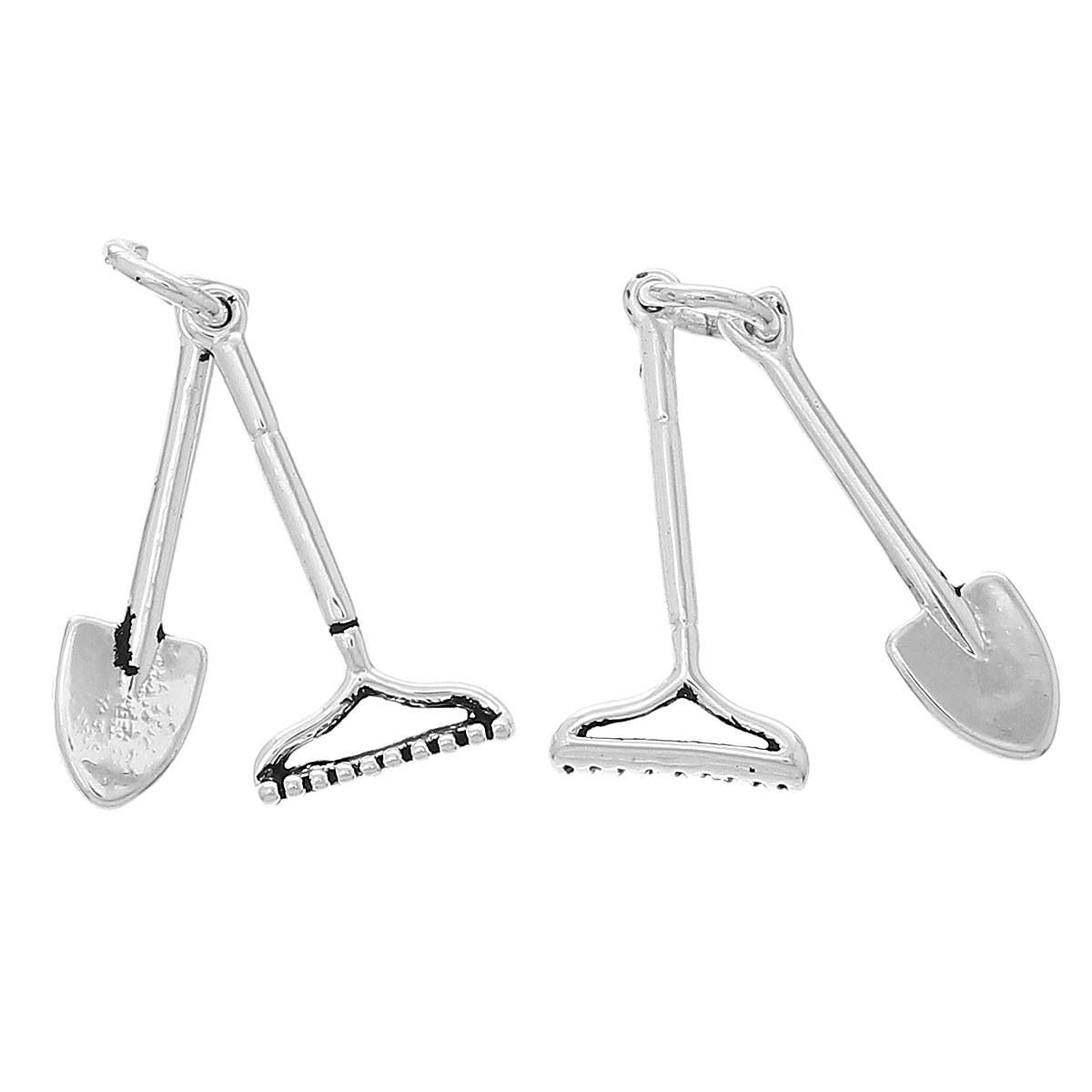 Picture of Brass Charm Pendants Shovel Rake Antique Silver Color 20mm x5mm( 6/8" x 2/8") 18mm x9mm( 6/8" x 3/8"), 5 PCs