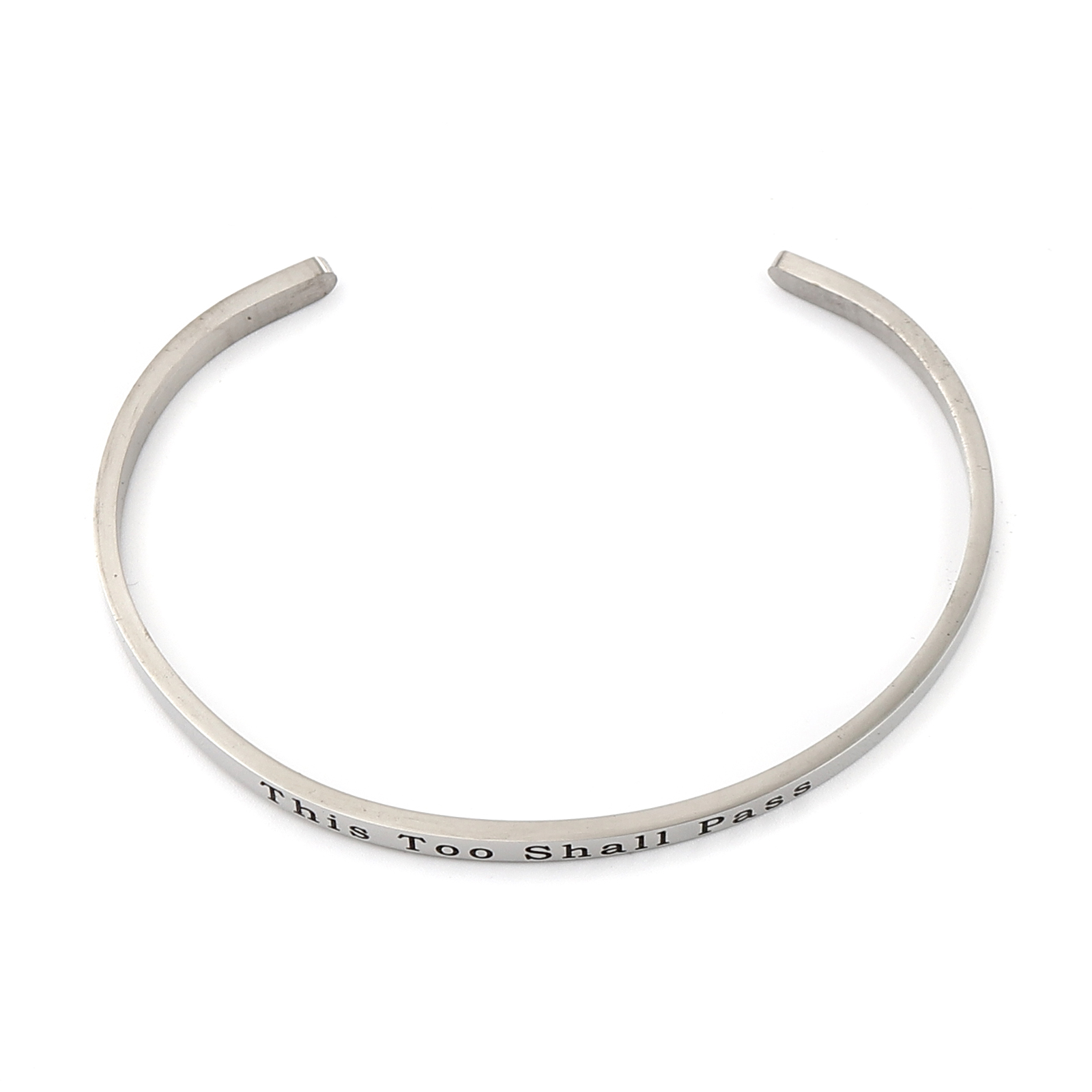 Picture of 304 Stainless Steel Open Cuff Bangles Bracelets Silver Tone Message " This Too Shall Pass " 17cm(6 6/8") long, 1 Piece