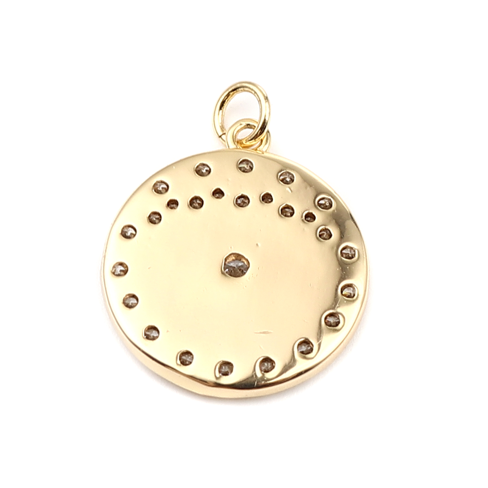 Bild von Messing Micro Pave Charms Rund 18K Vergoldet Auge Transparent Strass 25mm x 19mm, 1 Stück