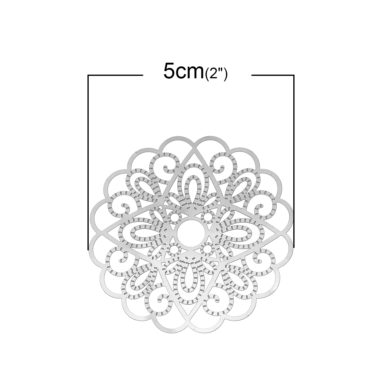 Bild von 304 Edelstahl Filigran Verbinder Verzierung Blumen Silberfarben Dicke: 0,3 mm., 50mm x 50mm, 10 Stück
