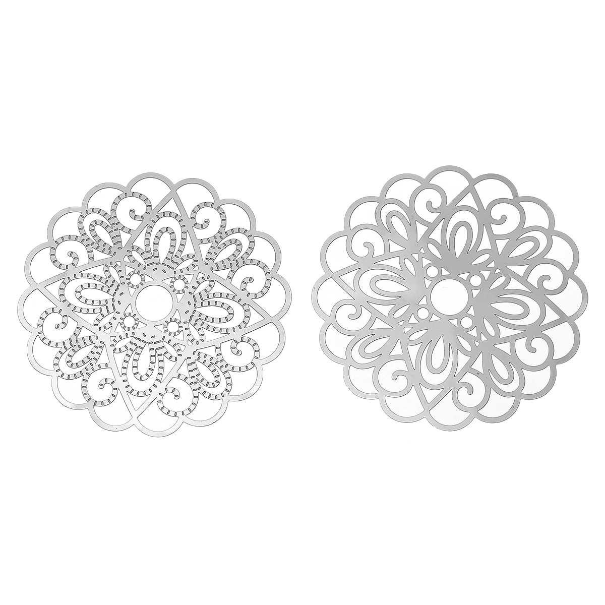 Bild von 304 Edelstahl Filigran Verbinder Verzierung Blumen Silberfarben Dicke: 0,3 mm., 50mm x 50mm, 10 Stück