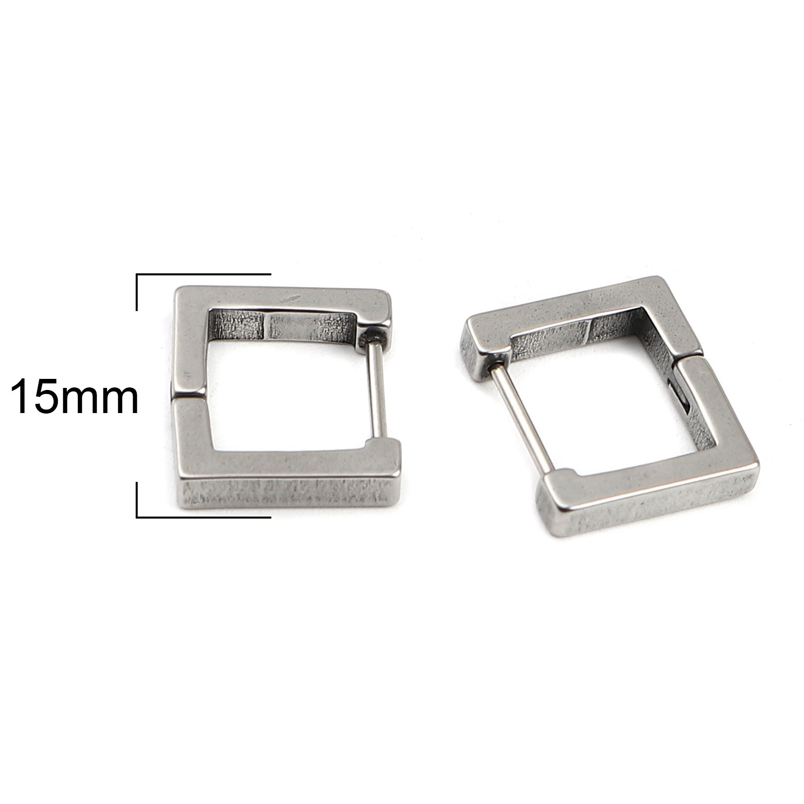 Bild von 304 Edelstahl Ohrreifen Silberfarbe Rechteck 15mm x 13mm, Drahtstärke: (19 gauge), 2 Paare