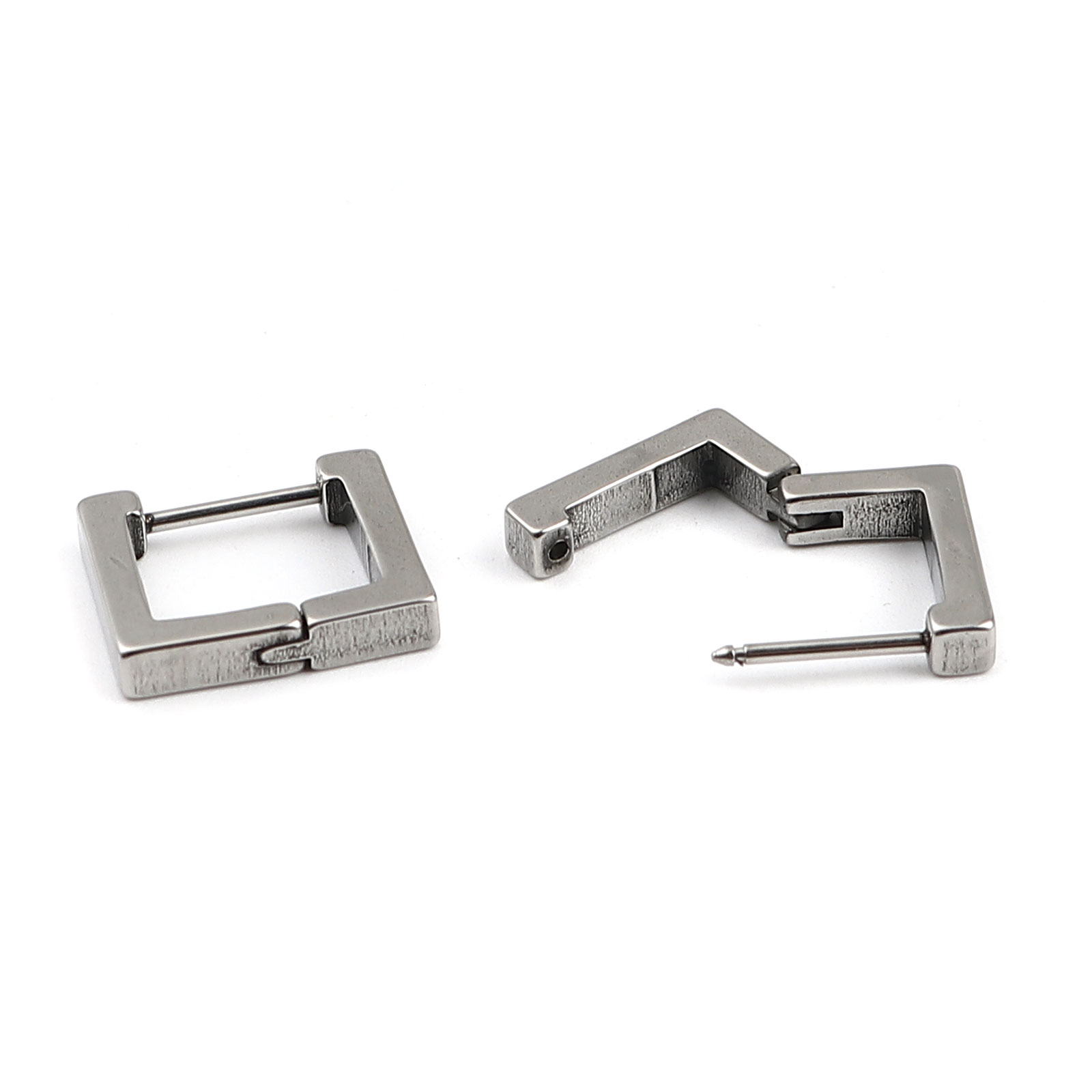 Bild von 304 Edelstahl Ohrreifen Silberfarbe Rechteck 15mm x 13mm, Drahtstärke: (19 gauge), 2 Paare