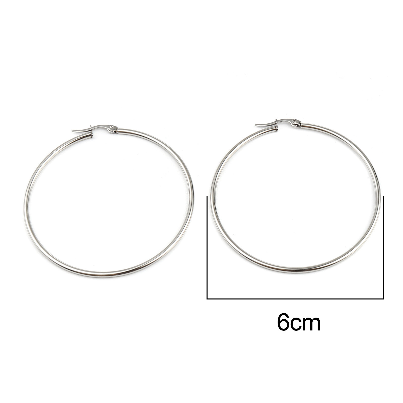Picture of Stainless Steel Hoop Earrings Silver Tone Circle Ring 60mm Dia., Post/ Wire Size: (19 gauge), 5 Pairs