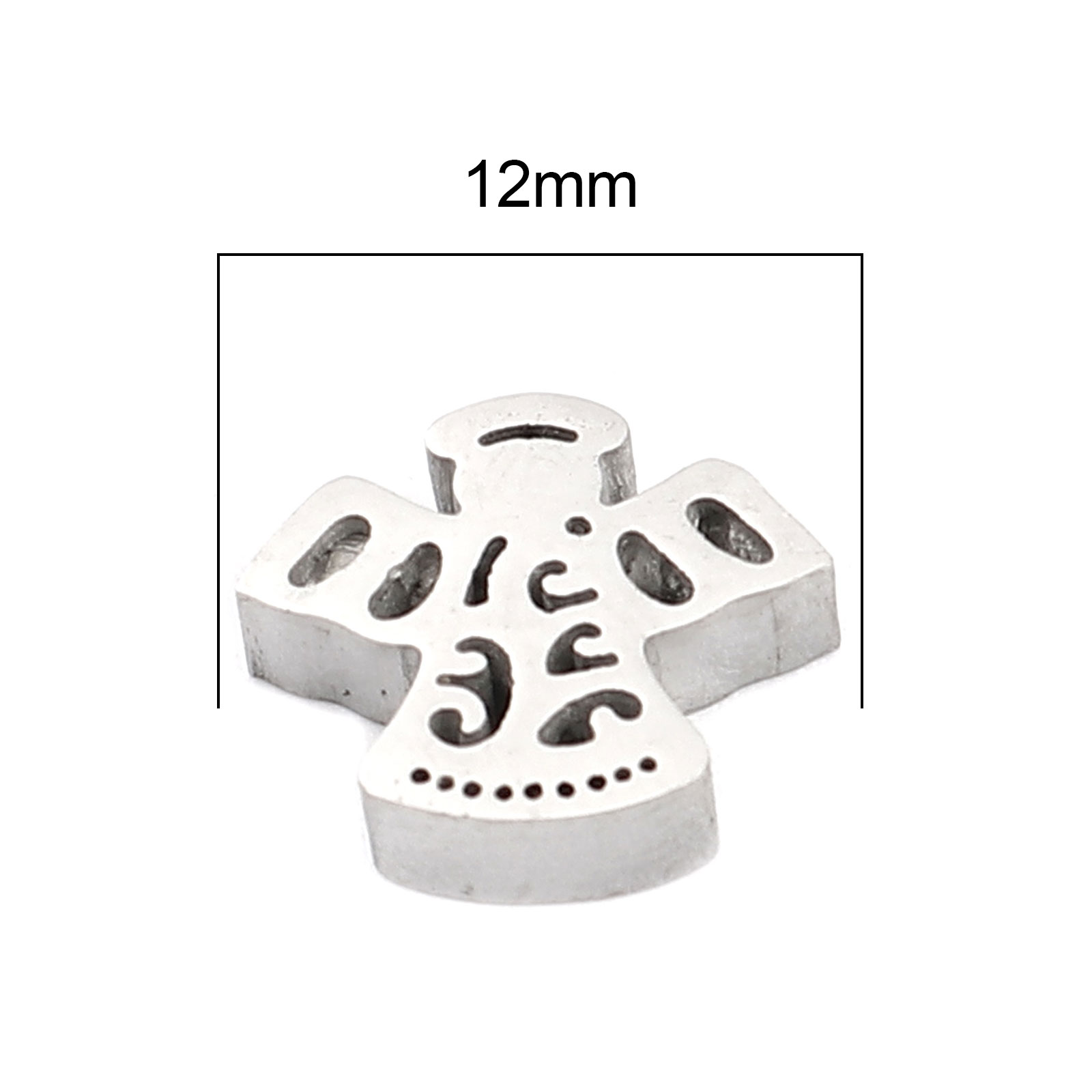 Picture of 304 Stainless Steel Religious Beads Angel Silver Tone 12mm x 10mm, Hole: Approx 1.7mm, 3 PCs