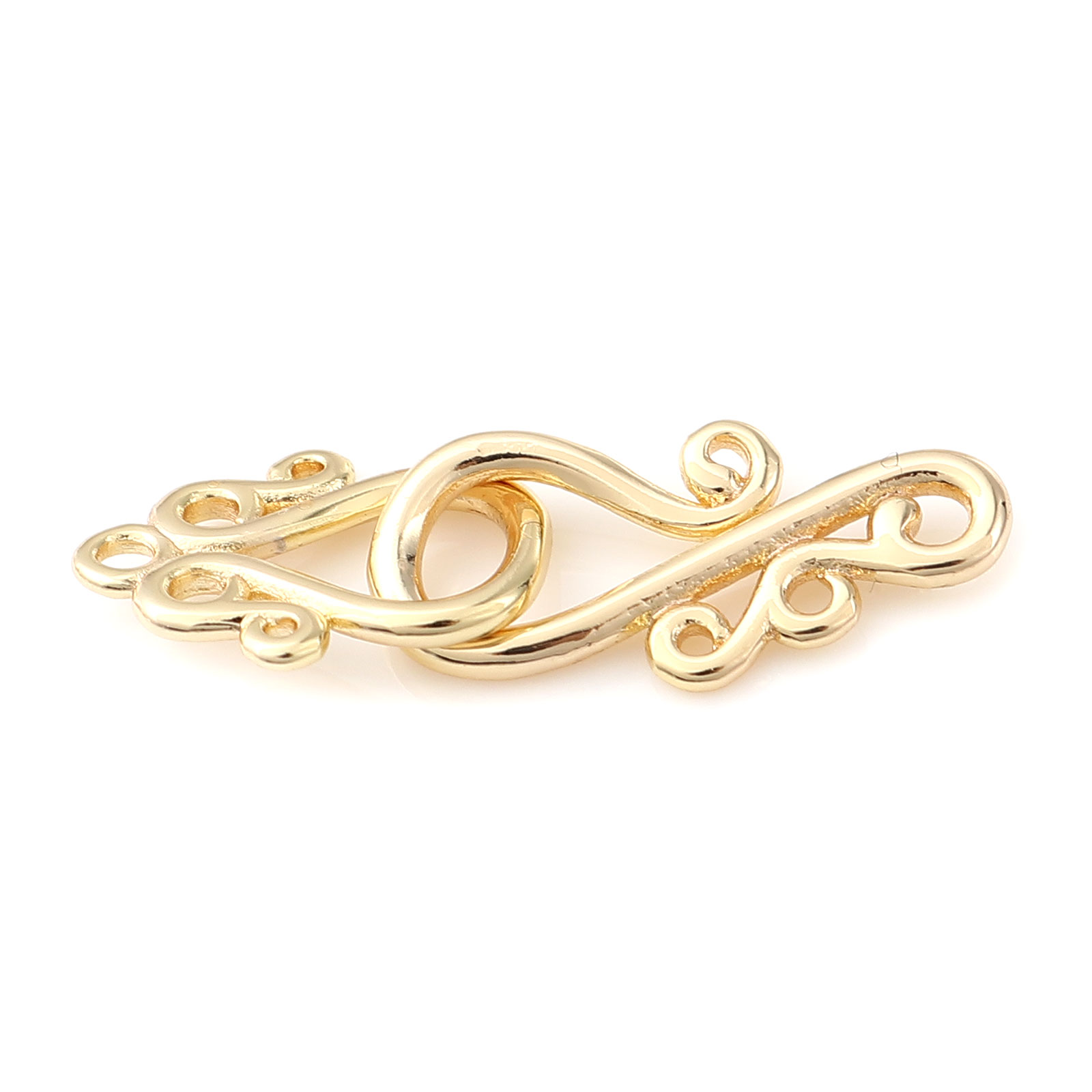 Bild von Messing Hakenverschluss Unregelmäßig 18K Vergoldet 32mm x 10mm, 2 Stück
