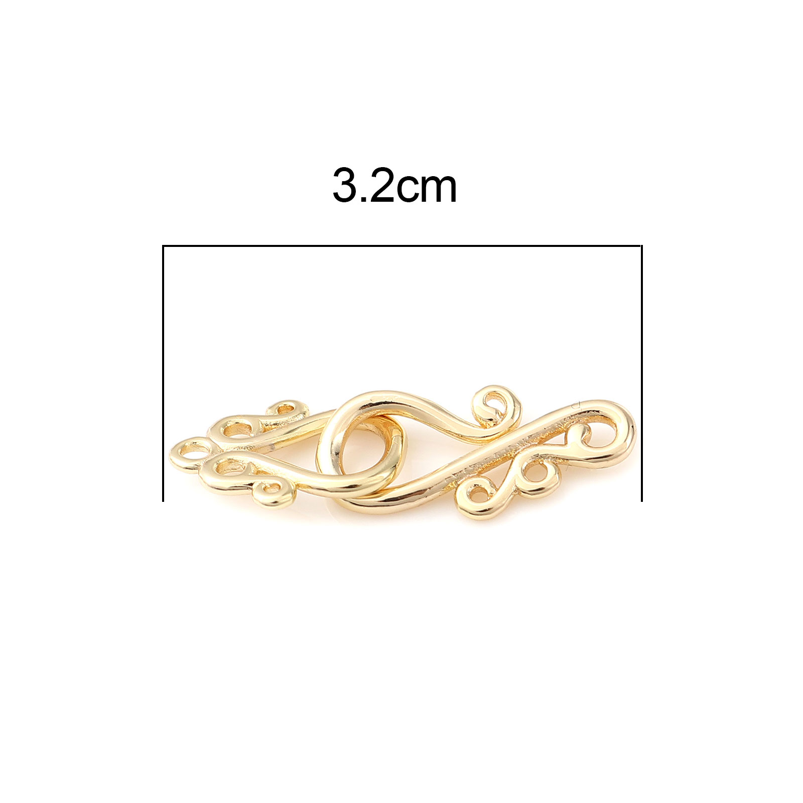 Bild von Messing Hakenverschluss Unregelmäßig 18K Vergoldet 32mm x 10mm, 2 Stück