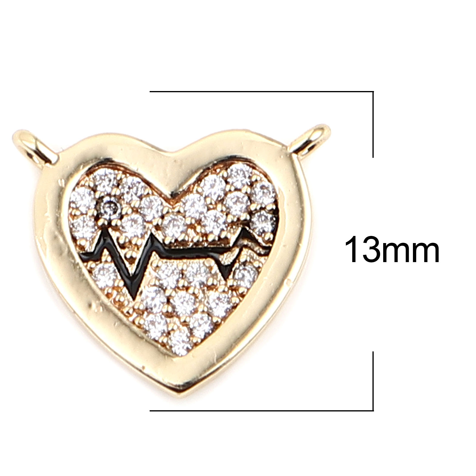Изображение Латунь День святого Валентина Коннекторы Сердце 18K настоящее золото с покрытием Электрокардиограмма Бижутерия усыпанная мелким фианит Прозрачный Горный хрусталь 13мм x 11мм, 1 ШТ