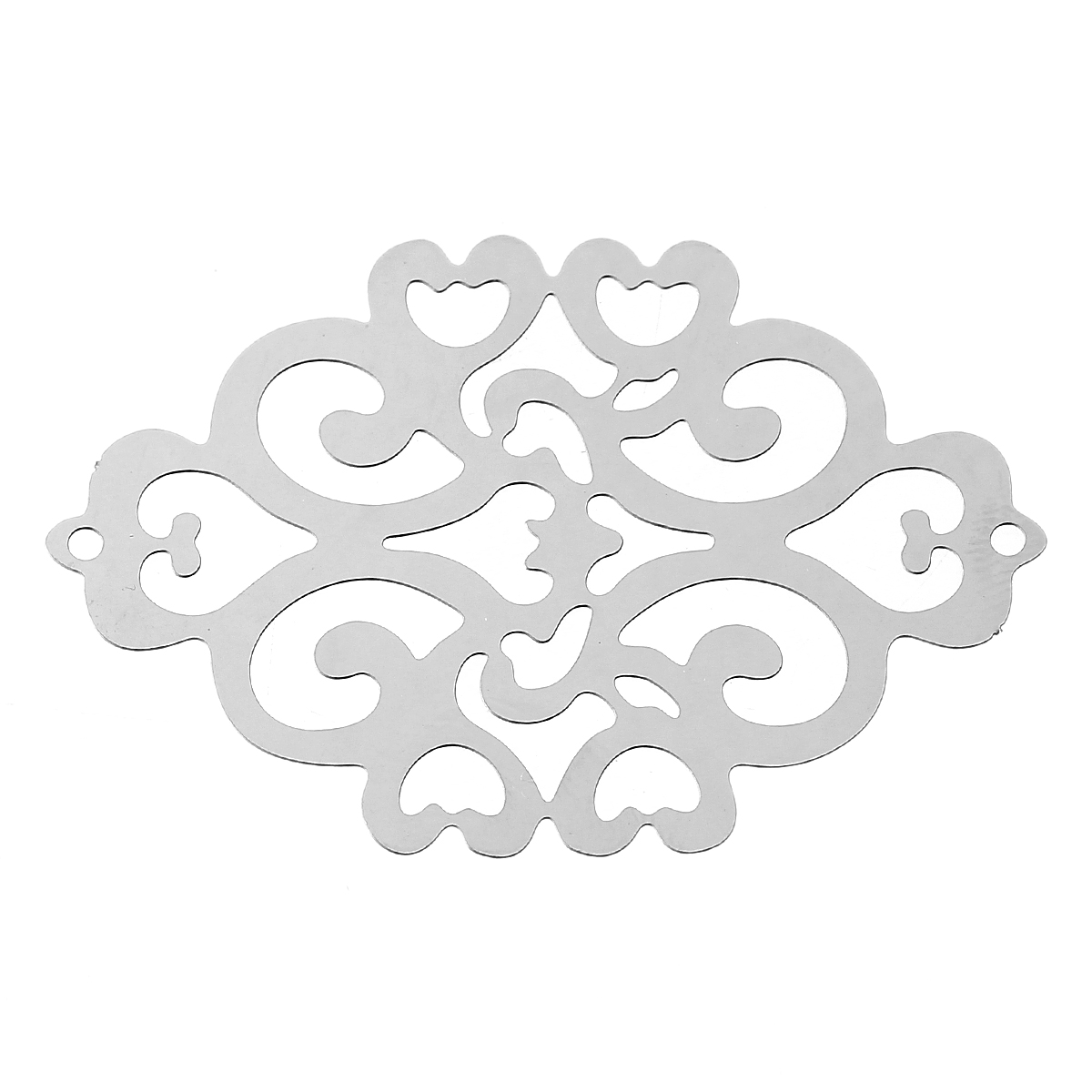 Picture of 304 Stainless Steel Filigree Stamping Connectors Findings Rhombus Silver Tone Heart Pattern Hollow 49mm(1 7/8") x 33mm(1 2/8"), 1 Piece