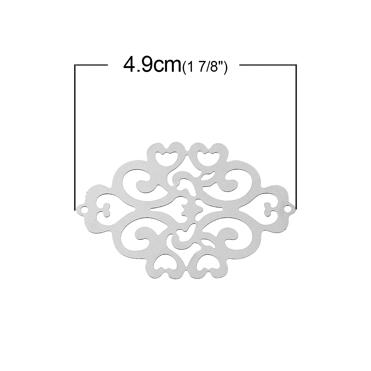 Picture of 304 Stainless Steel Filigree Stamping Connectors Findings Rhombus Silver Tone Heart Pattern Hollow 49mm(1 7/8") x 33mm(1 2/8"), 1 Piece