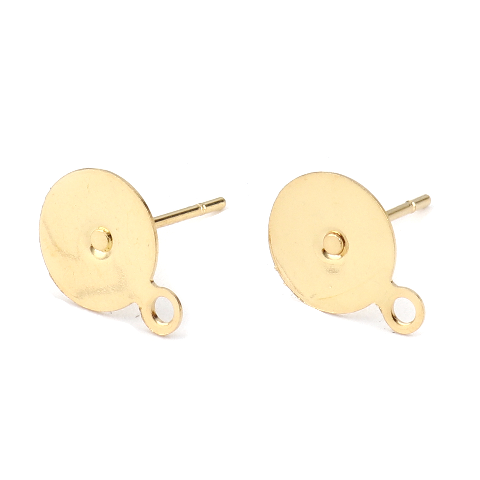 Bild von 20 Stück 304 Edelstahl Ohrstecker-Ohrstecker mit Schlaufenverbinder-Zubehör Rund Vergoldet Klebbar (für 8mm) 11mm x 8mm, Drahtstärke: 0.7mm(21 Gauge)