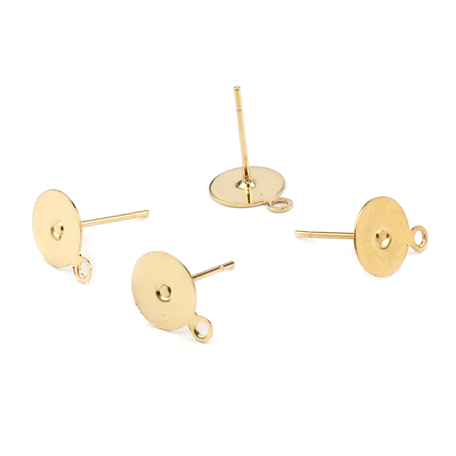 Bild von 20 Stück 304 Edelstahl Ohrstecker-Ohrstecker mit Schlaufenverbinder-Zubehör Rund Vergoldet Klebbar (für 8mm) 11mm x 8mm, Drahtstärke: 0.7mm(21 Gauge)