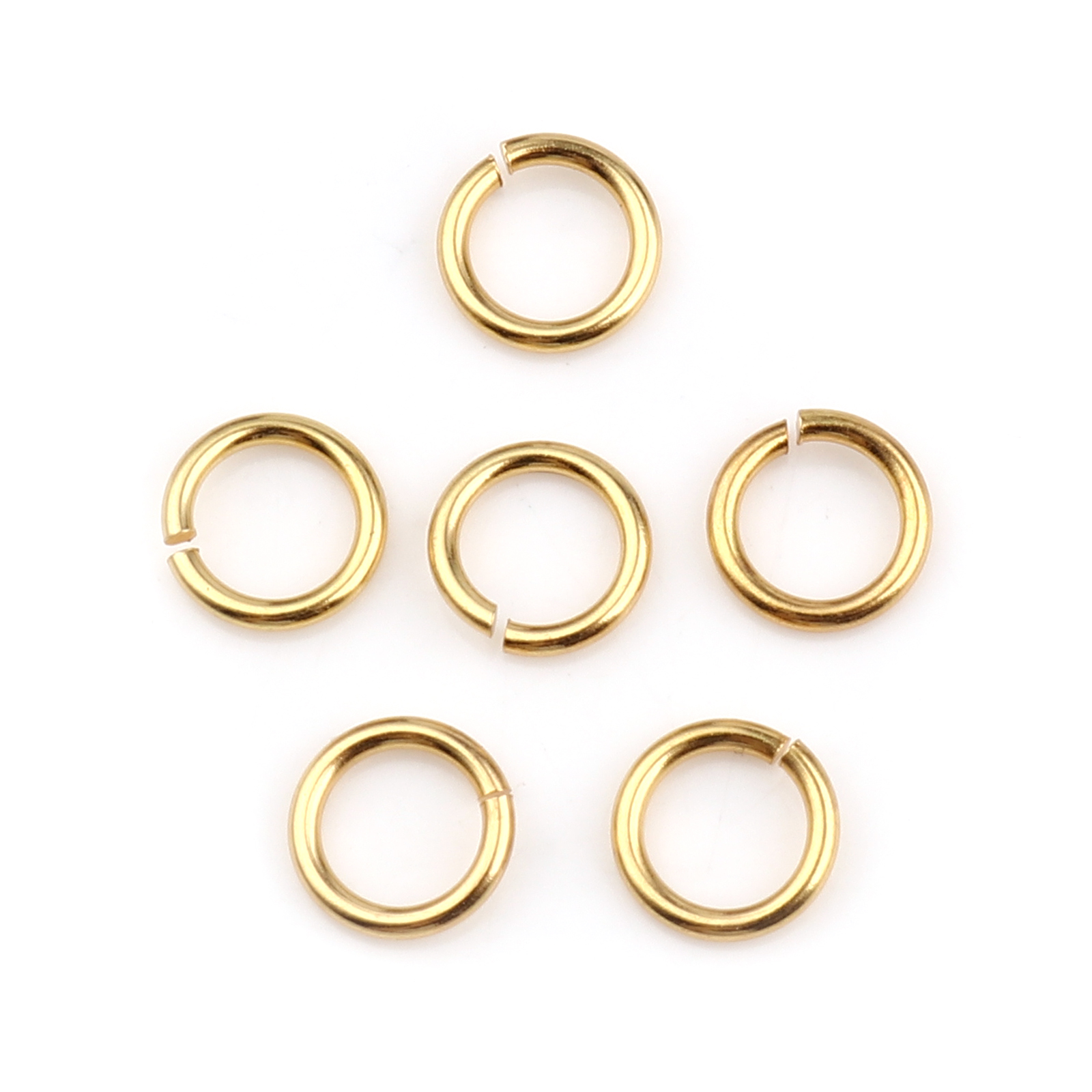 Picture of 50 PCs 7mm Dia., 0.9mm(19 gauge) 304 Stainless Steel Open Jump Rings Findings For Jewelry Making Gold Plated Round