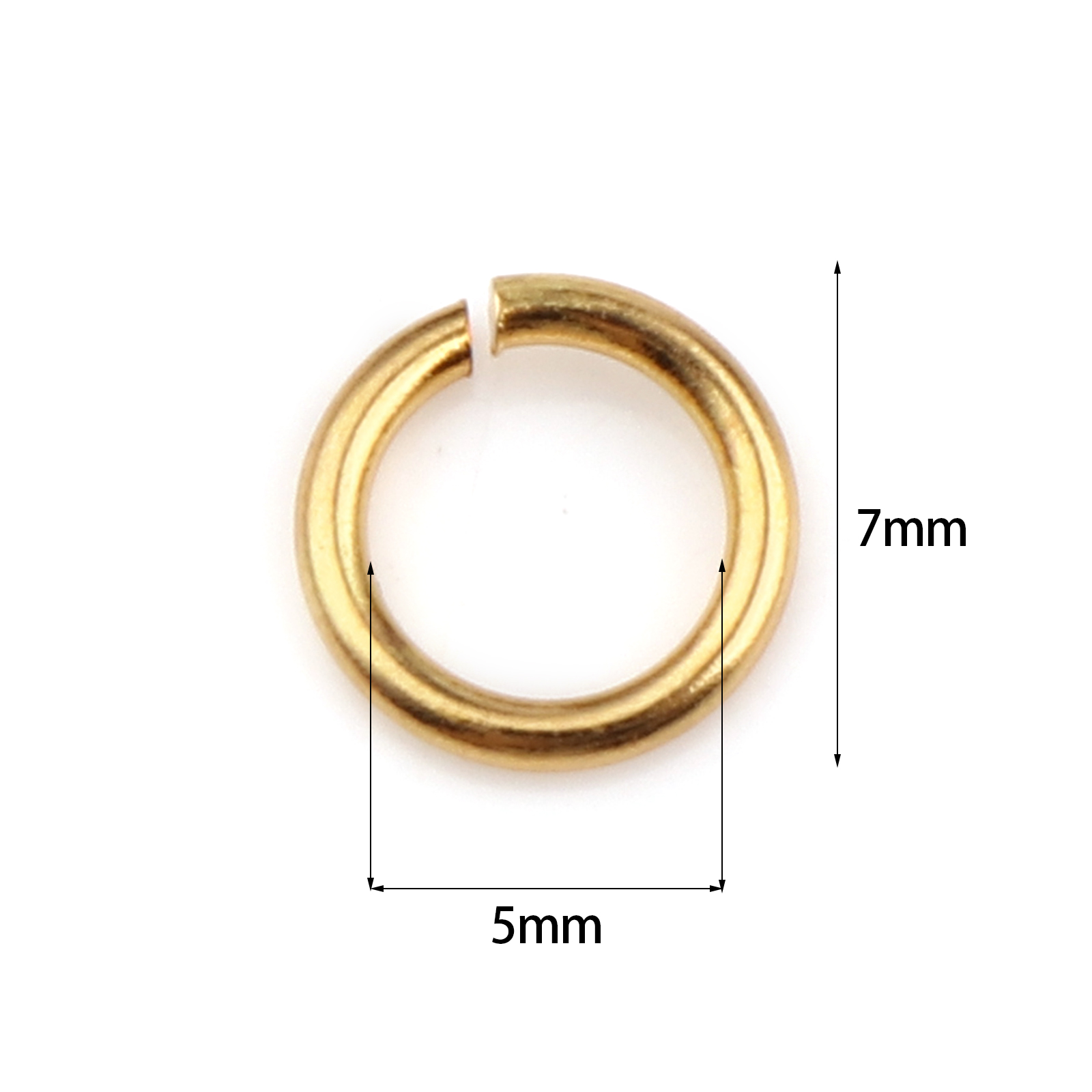 Picture of 50 PCs 7mm Dia., 0.9mm(19 gauge) 304 Stainless Steel Open Jump Rings Findings For Jewelry Making Gold Plated Round