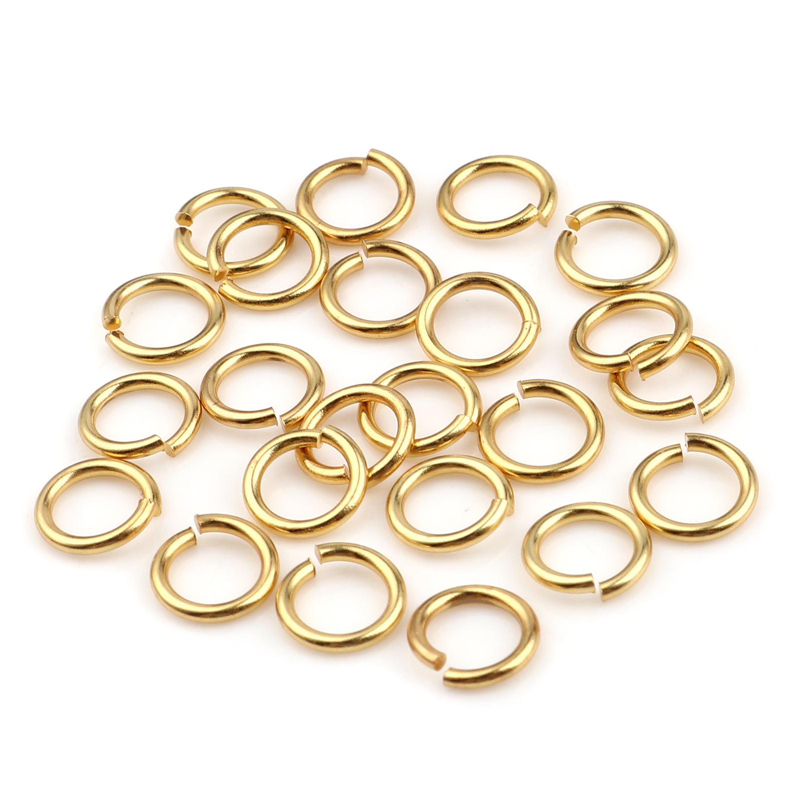 Picture of 50 PCs 7mm Dia., 0.9mm(19 gauge) 304 Stainless Steel Open Jump Rings Findings For Jewelry Making Gold Plated Round