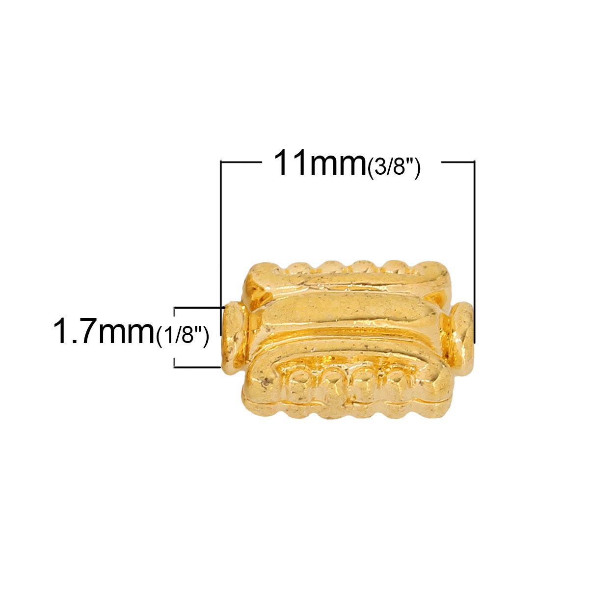 Picture of Brass Spacer Beads For DIY Jewelry Making 18K Gold Color Rectangle Stripe 11mm x 7mm, Hole: Approx 1.7mm, 5 PCs
